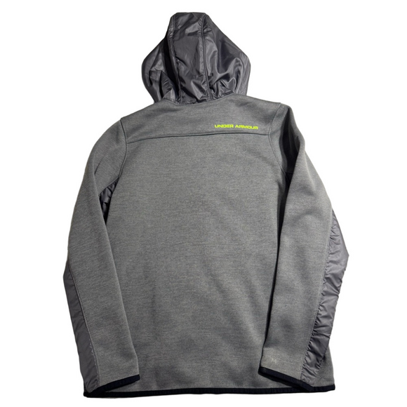 Under Armour Coldgear Loose Youth Large Gray Hoodie Jacket Coat Neon Logo Active - Picture 2 of 12